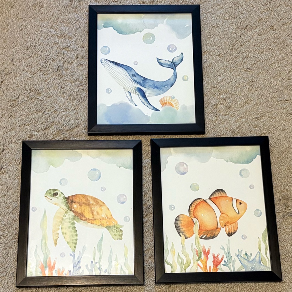 Set of 3 Framed Ocean Animal Prints